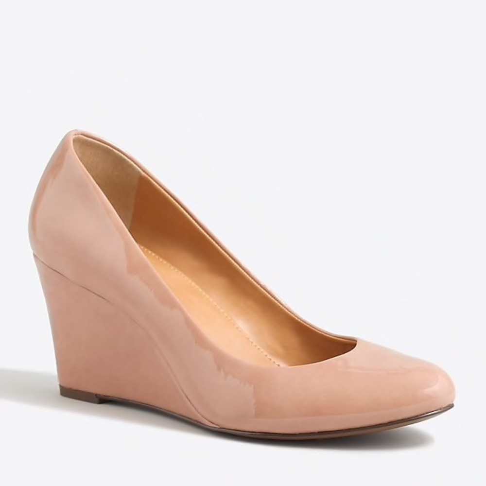 J. Crew Sylvia Patent Wedges in Bronzed Clay